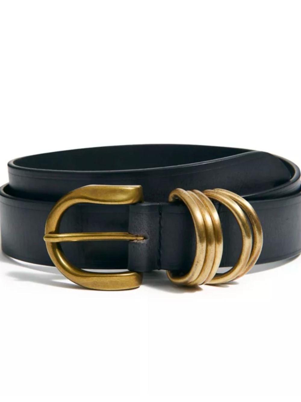Anthropologie Black Leather Belt with Gold Buckle